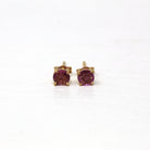 Genuine Pink Sapphire Earrings - Vintage 14k Yellow Gold Round Faceted Gemstones Push Back Studs - Estate C. 1990s Pierced Fine 90s Jewelry