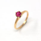 Created Ruby Ring - Retro 10k Yellow Gold Round Faceted 1.67 CT Red Pink Stone - Vintage Circa 1940s Era Size 5 3/4 Fine Solitaire Jewelry