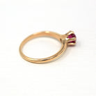 Created Ruby Ring - Retro 10k Yellow Gold Round Faceted 1.67 CT Red Pink Stone - Vintage Circa 1940s Era Size 5 3/4 Fine Solitaire Jewelry