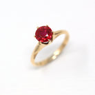 Created Ruby Ring - Retro 10k Yellow Gold Round Faceted .56 CT Red Pink Stone - Vintage Circa 1940s Era Size 5 Fine Solitaire 40s Jewelry