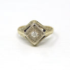 Vintage Diamond Ring - Art Deco Era 14k Yellow & White Gold .13 CT Gemstone - Vintage Circa 1930s Size 7 Fine Engagement Engraved Jewelry