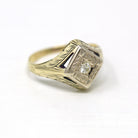 Vintage Diamond Ring - Art Deco Era 14k Yellow & White Gold .13 CT Gemstone - Vintage Circa 1930s Size 7 Fine Engagement Engraved Jewelry