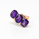 Amethyst Cocktail Ring - Retro Era 14k Yellow Gold Purple 6.75 CTW Gemstones - Vintage Circa 1940s Size 5.75 Bypass Setting Fine 40s Jewelry