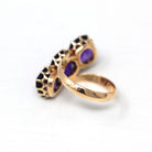 Amethyst Cocktail Ring - Retro Era 14k Yellow Gold Purple 6.75 CTW Gemstones - Vintage Circa 1940s Size 5.75 Bypass Setting Fine 40s Jewelry