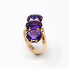 Amethyst Cocktail Ring - Retro Era 14k Yellow Gold Purple 6.75 CTW Gemstones - Vintage Circa 1940s Size 5.75 Bypass Setting Fine 40s Jewelry