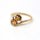 Created Orange Sapphire Ring - Retro 10k Yellow Gold Round Faceted .42 CTW Stones - Vintage 1960s Era Size 5 1/4 Statement Bypass Jewelry