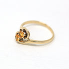 Created Orange Sapphire Ring - Retro 10k Yellow Gold Round Faceted .42 CTW Stones - Vintage 1960s Era Size 5 1/4 Statement Bypass Jewelry