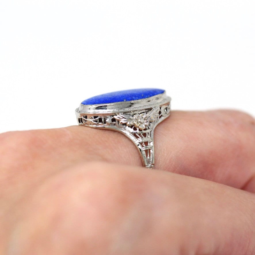 Blue lapis and sterling newest silver filigree statement ring