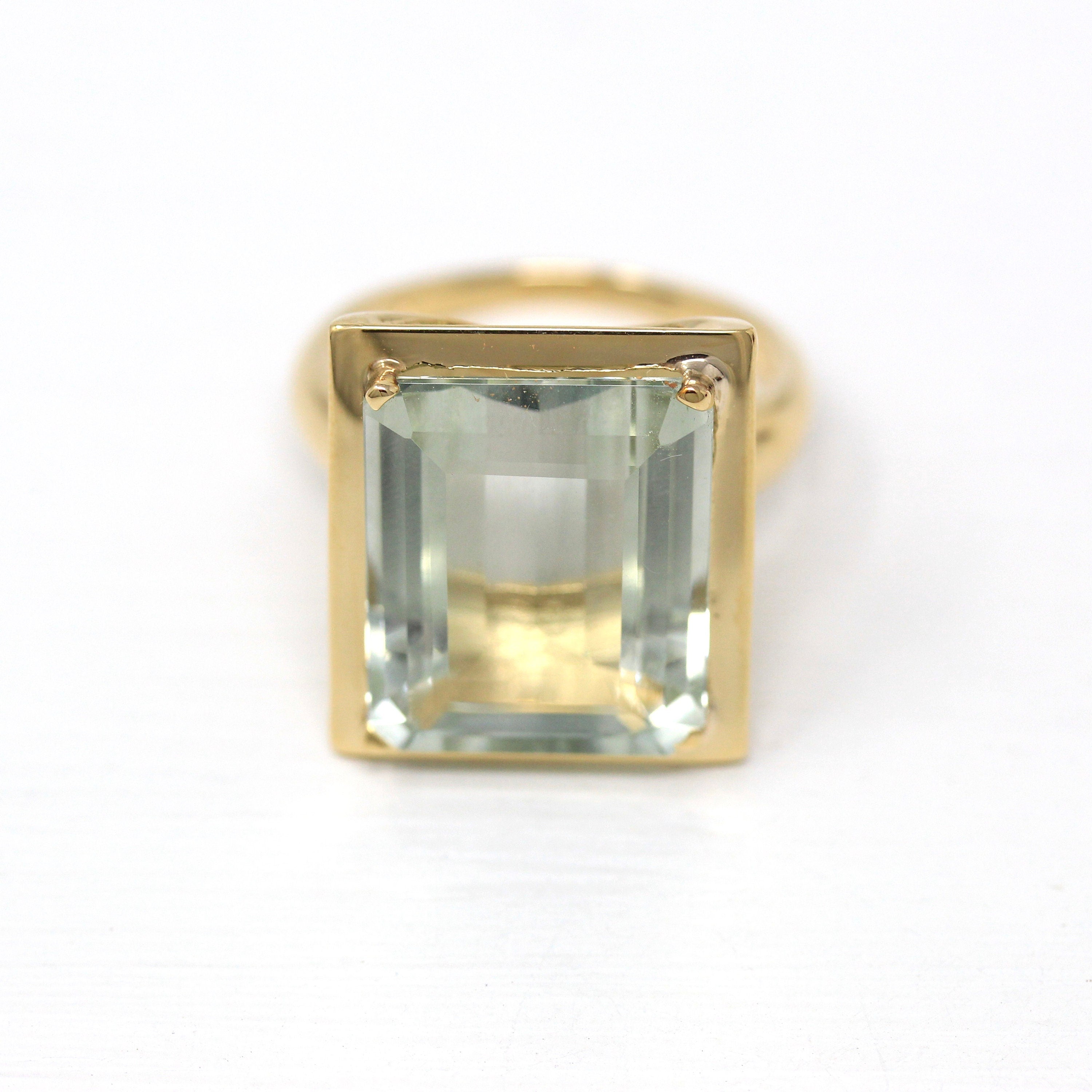 Genuine Prasiolite Ring - Modern Estate 9.43 Carat Pale Green Quartz Statement - Circa 2000s Size 10 Rectangular Gemstone Fine Jewelry