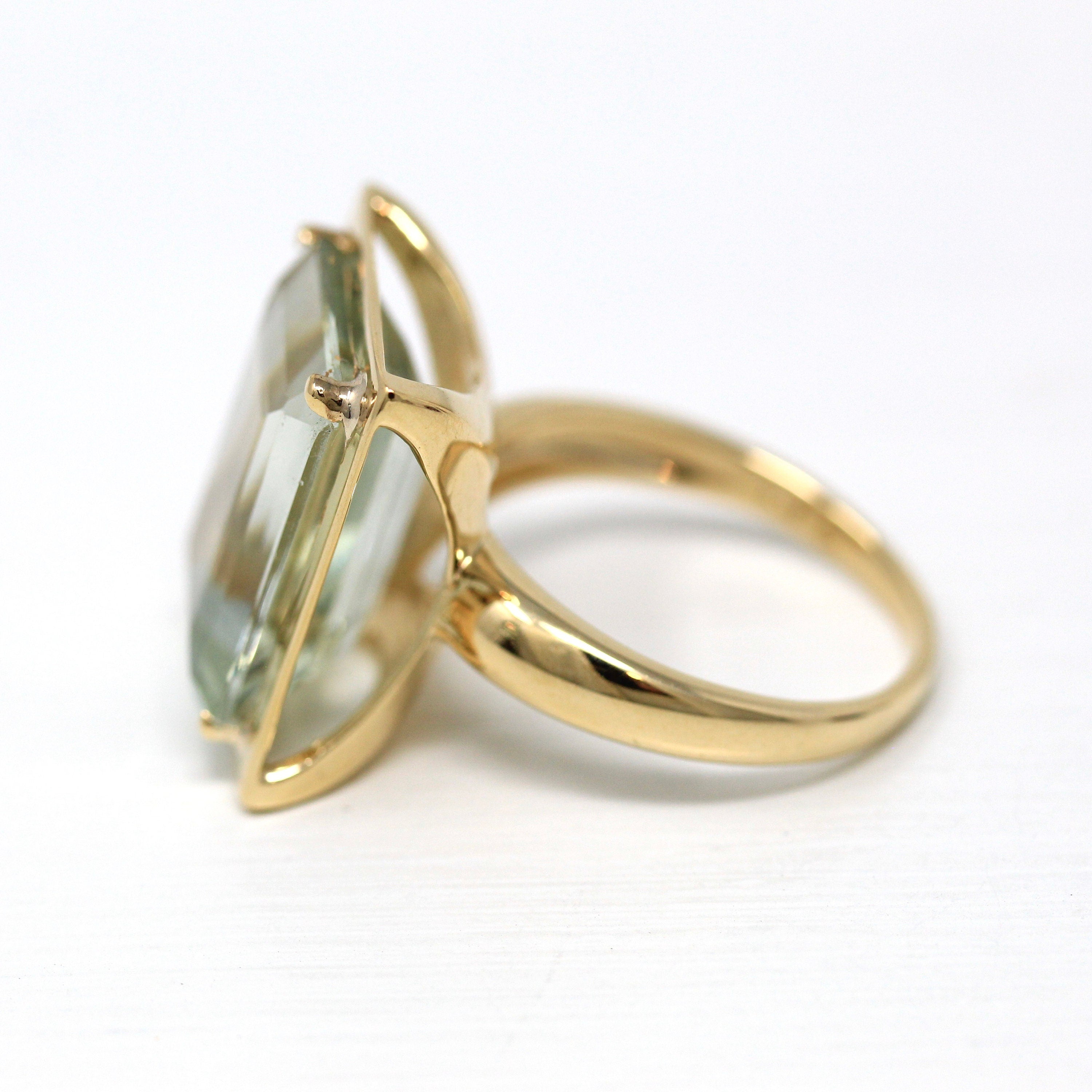 Genuine Prasiolite Ring - Modern Estate 9.43 Carat Pale Green Quartz Statement - Circa 2000s Size 10 Rectangular Gemstone Fine Jewelry