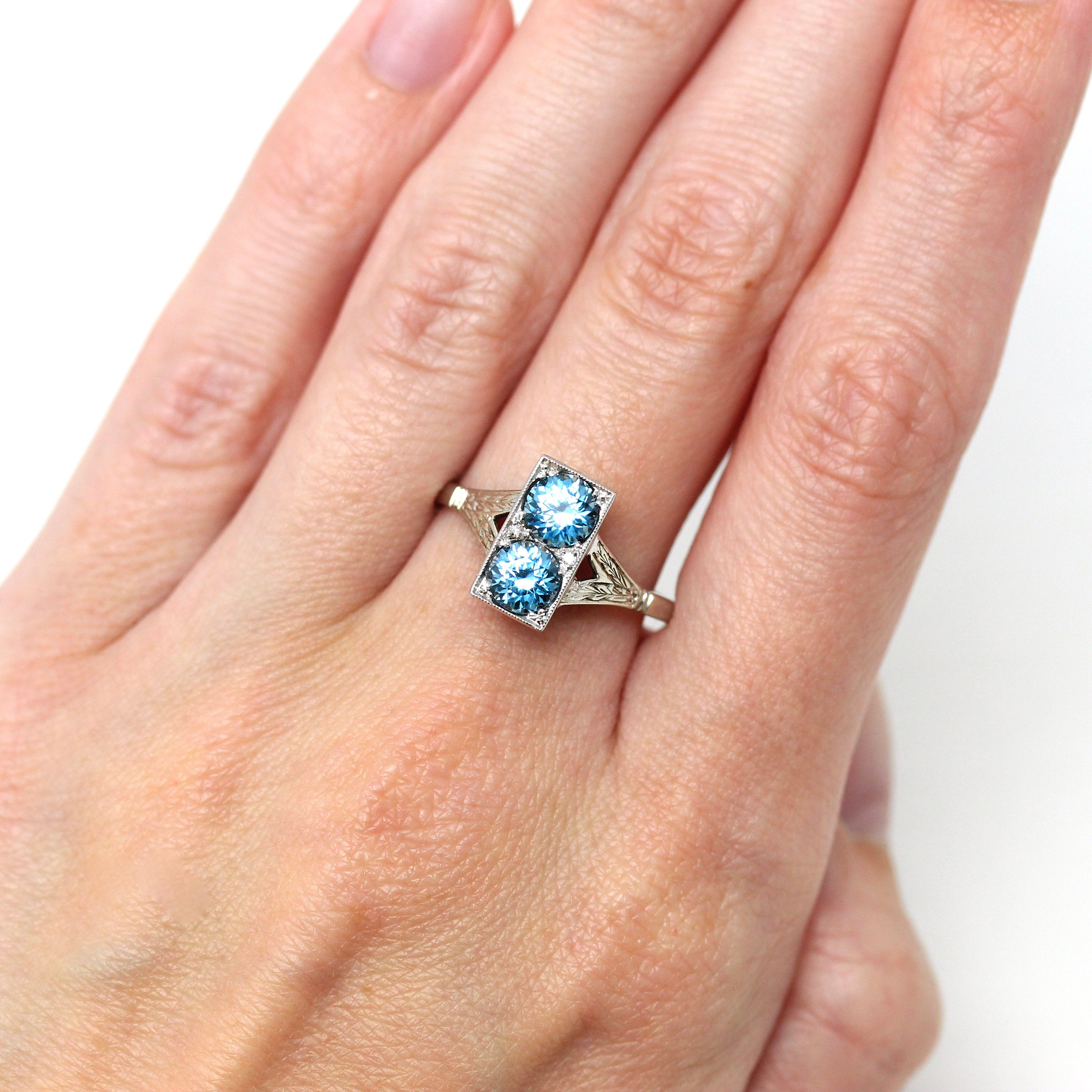 Genuine Blue Zircon Ring Vintage 14k White Gold 2.12 CTW Gem 1930s D MJV