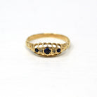 Antique Sapphire Band - Edwardian 18k Yellow Gold Blue Gem Diamond Ring - Vintage English Chester Hallmarked 1911 Size 7 1/4 Fine Jewelry