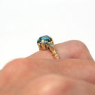 Blue Zircon Ring - Vintage Retro 10k Yellow & White Gold Diamond + Blue 1.75 CT Gemstone - Size 4 3/4 1940s Gem Two Tone Fine Jewelry