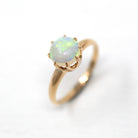 Genuine Opal Ring - Edwardian 10k Yellow Gold Cabochon Cut .70 CT Gem - Antique Circa 1910s Era Size 3 1/2 October Birthstone Fine Jewelry