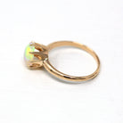 Genuine Opal Ring - Edwardian 10k Yellow Gold Cabochon Cut .70 CT Gem - Antique Circa 1910s Era Size 3 1/2 October Birthstone Fine Jewelry