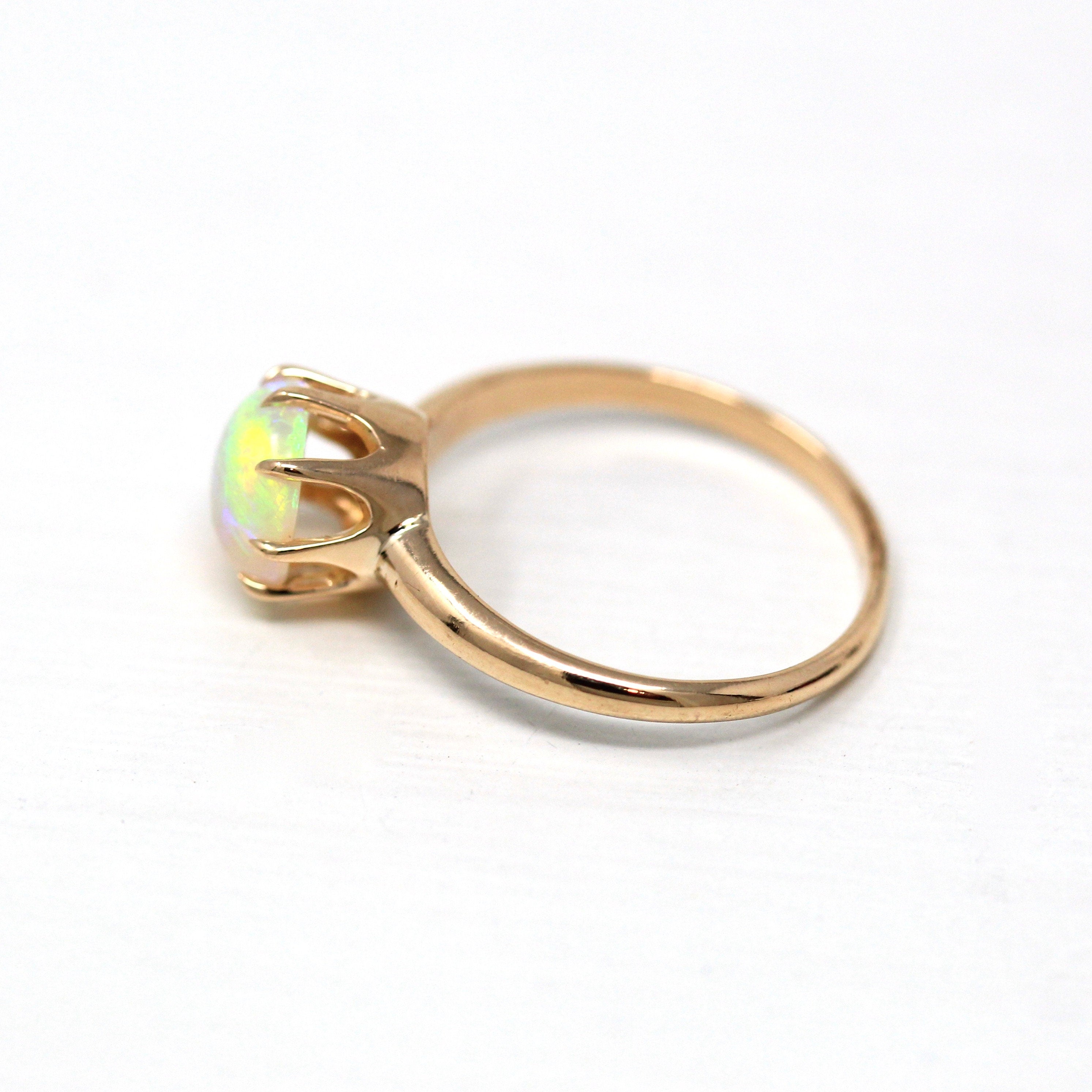 Genuine Opal Ring - Edwardian 10k Yellow Gold Cabochon Cut .70 CT Gem - Antique Circa 1910s Era Size 3 1/2 October Birthstone Fine Jewelry