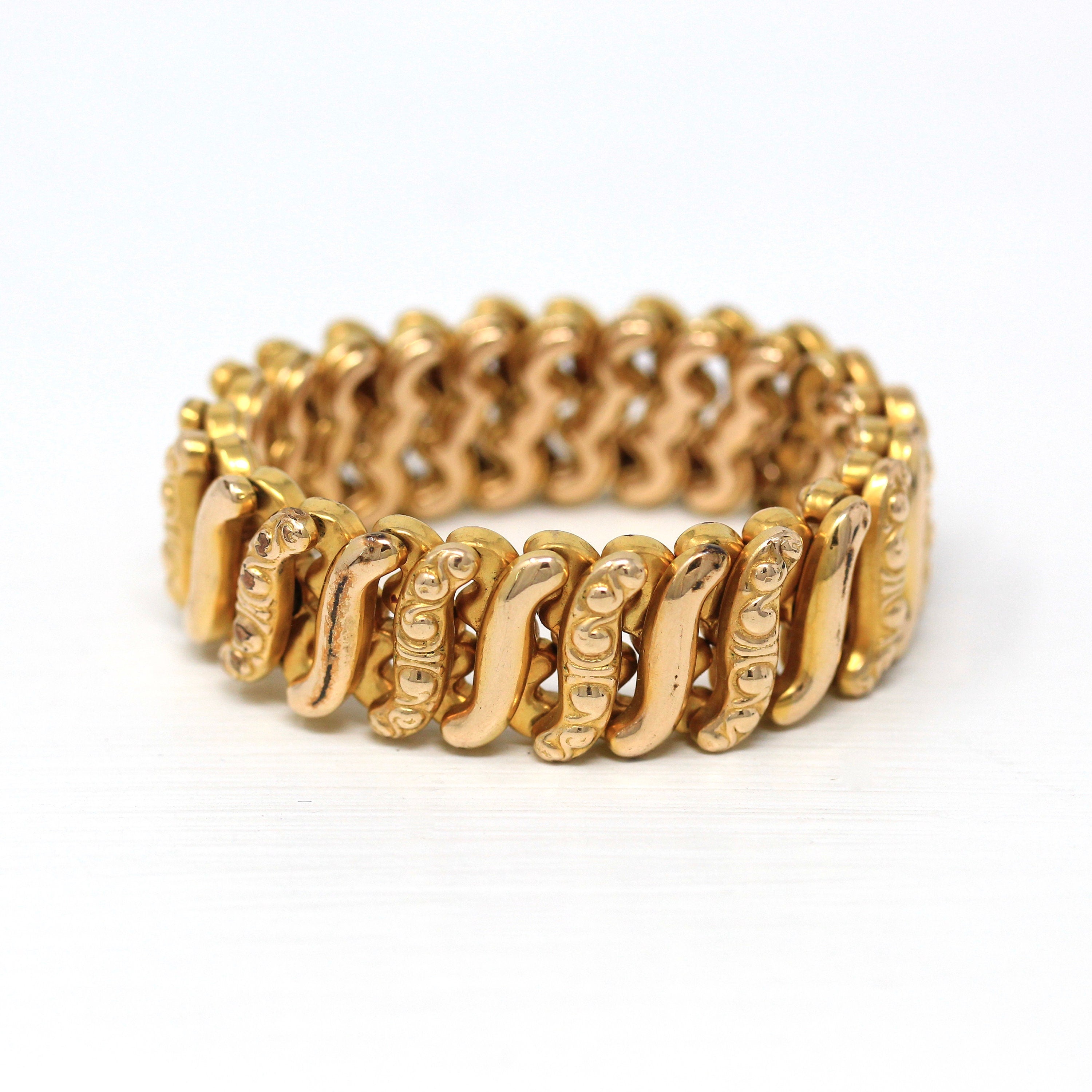 Vintage Expansion Bracelet - Edwardian Gold Filled Expanding Stretch Link - Circa 1910s Era Statement Fashion Accessory Jewelry