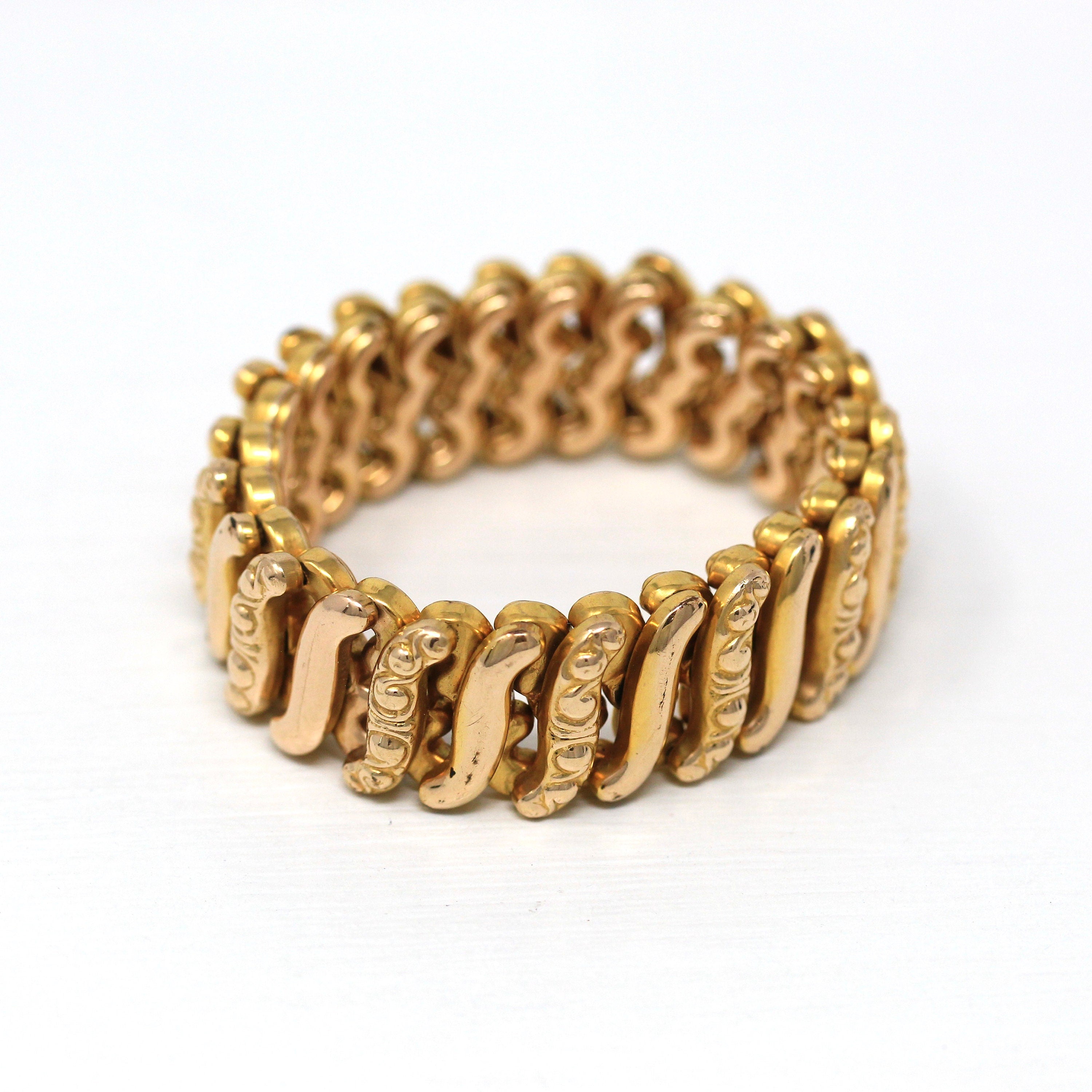 Vintage Expansion Bracelet - Edwardian Gold Filled Expanding Stretch Link - Circa 1910s Era Statement Fashion Accessory Jewelry