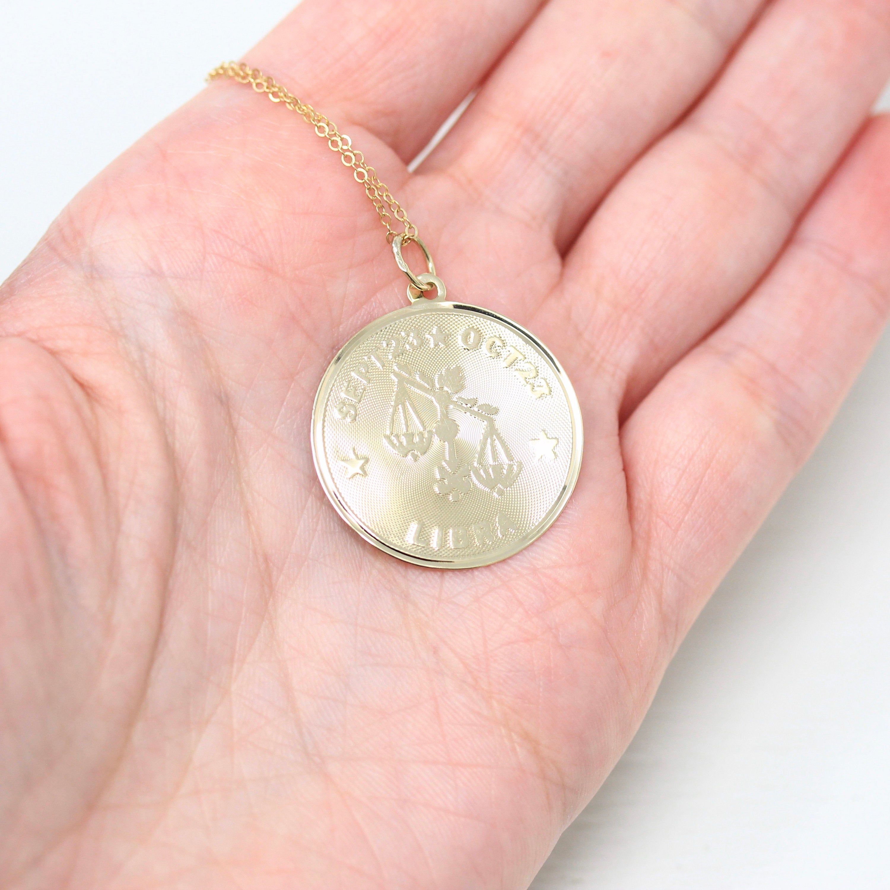 Vintage Libra Charm - Retro 14k Yellow Gold Scales Astrological Sign Necklace - Circa 1970s Era Zodiac Celestial Air Element Pendant Jewelry