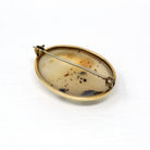 Genuine Agate Brooch - Edwardian 10k Yellow Gold Oval Gemstone Pin - Antique Circa 1900s Era Statement Fine Fashion Accessory Jewelry