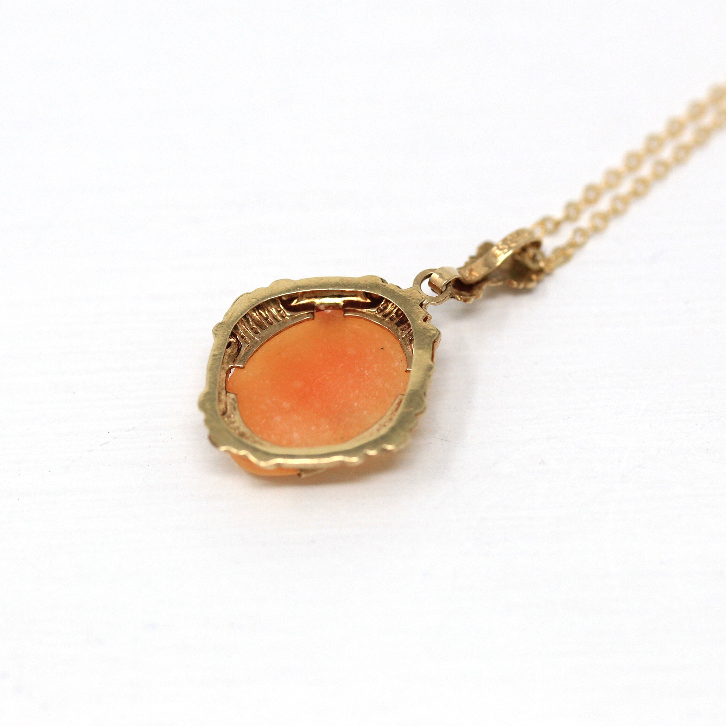 Italian orange shell cameo portrait necklace shops pendant 14k gp