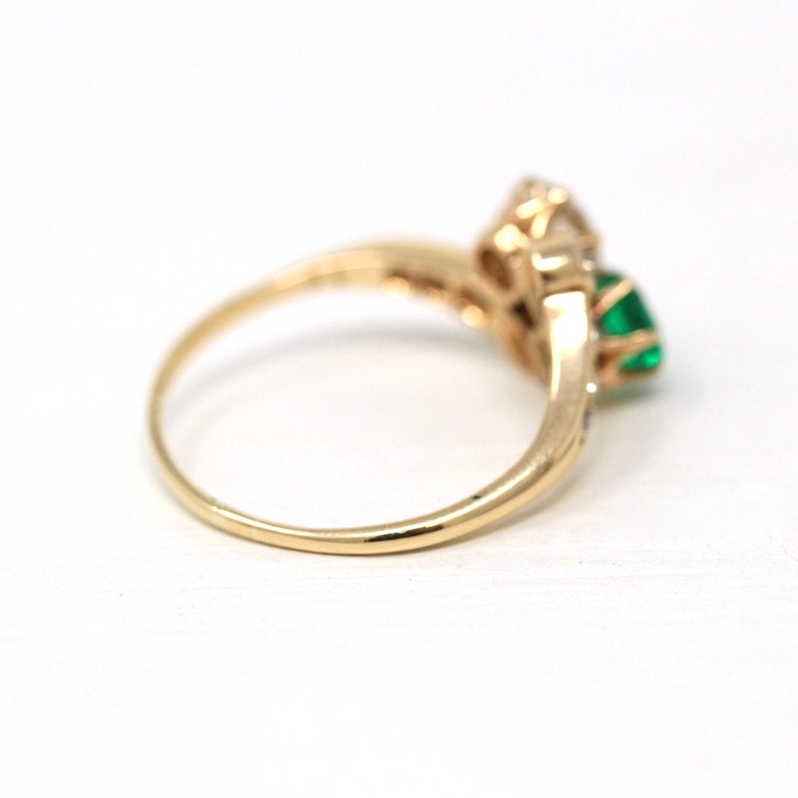 Vintage Engagement Ring - Edwardian Era 18k Yellow Gold - .84 CTW Diamonds & .57 CT Emerald - Toi Et Moi 1910s Size 7 1/4 Jewelry W/ Report