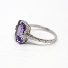 Genuine Amethyst Ring - Art Deco 14k White Gold Purple 3.90 CT Gemstone - Vintage Circa 1930s Era Size 7 February Birthstone Fine Jewelry