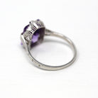 Genuine Amethyst Ring - Art Deco 14k White Gold Purple 3.90 CT Gemstone - Vintage Circa 1930s Era Size 7 February Birthstone Fine Jewelry