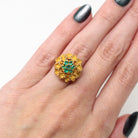 Vintage Flower Ring - Retro 14k Yellow Gold Green Chalcedony Cluster Genuine Gemstones - Vintage Circa 1970s Era Size 5 1/4 Fine 70s Jewelry