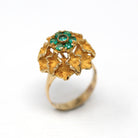 Vintage Flower Ring - Retro 14k Yellow Gold Green Chalcedony Cluster Genuine Gemstones - Vintage Circa 1970s Era Size 5 1/4 Fine 70s Jewelry