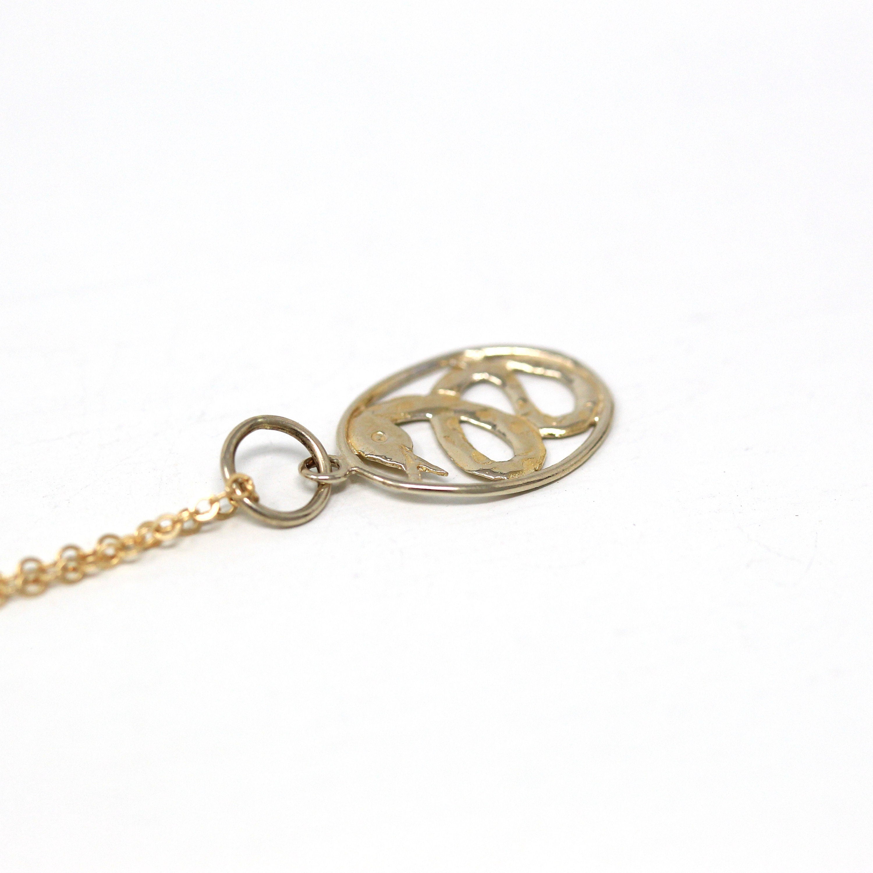 Modern Snake Charm - Estate 18k 750 Yellow Gold Figural Coiled Serpent Necklace Pendant - Circa 2000's Era Dainty Oval Fine Animal Jewelry