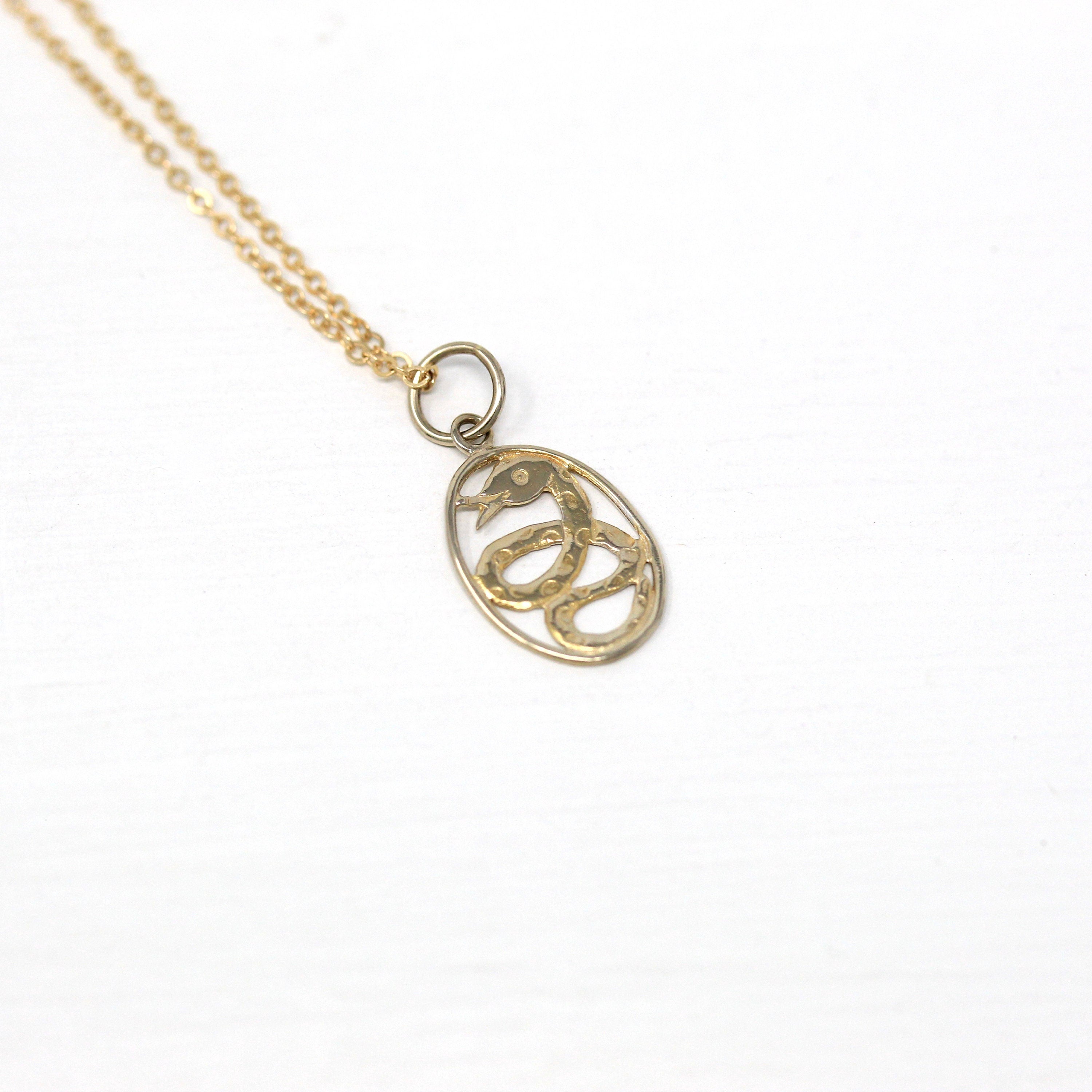 Modern Snake Charm - Estate 18k 750 Yellow Gold Figural Coiled Serpent Necklace Pendant - Circa 2000's Era Dainty Oval Fine Animal Jewelry