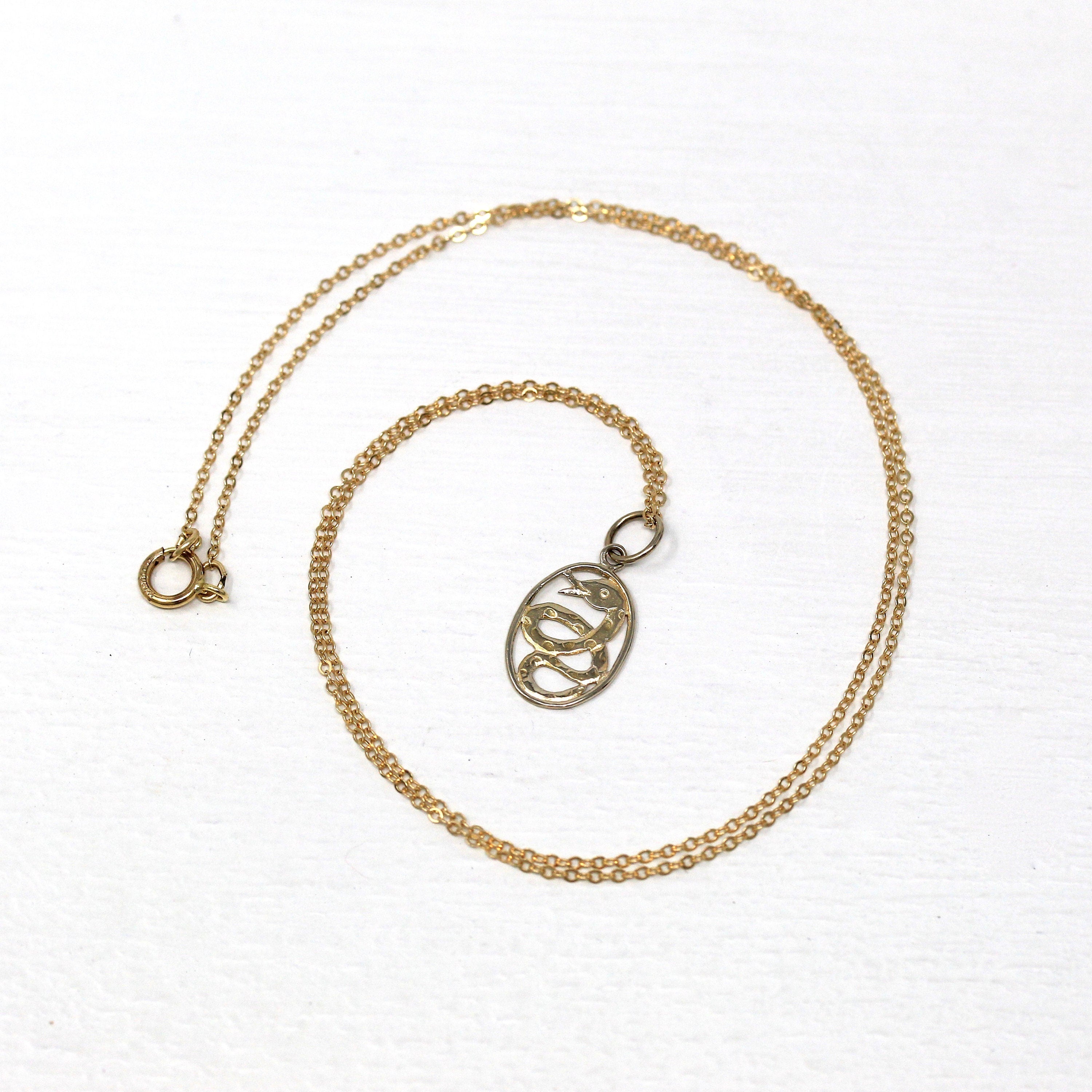 Modern Snake Charm - Estate 18k 750 Yellow Gold Figural Coiled Serpent Necklace Pendant - Circa 2000's Era Dainty Oval Fine Animal Jewelry