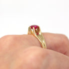 Created Ruby Ring - Retro 10k Yellow Gold Round Faceted Stone 1.07 CT Solitaire - Vintage Circa 1960s Era Size 10 Belcher Style 60s Jewelry