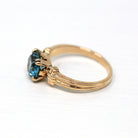 Genuine Blue Zircon Ring - Retro 14k Rosy Yellow Gold Round Blue 3.09 CT Gemstone - Vintage Circa 1940s Size 7 1/4 Solitaire Fine Jewelry