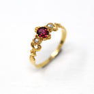 Genuine Garnet Ring - Georgian 15 ct Yellow Gold Seed Pearls Red Gemstone - Antique Circa 1800s Era Size 5 1/2 Statement Dainty Fine Jewelry