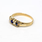 Antique Diamond Band - Edwardian 18 Ct Yellow Gold Created Sapphire Ring - Vintage Circa 1910s Era Size 6 1/2 September Birthstone Jewelry