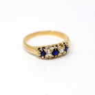 Antique Diamond Band - Edwardian 18 Ct Yellow Gold Created Sapphire Ring - Vintage Circa 1910s Era Size 6 1/2 September Birthstone Jewelry