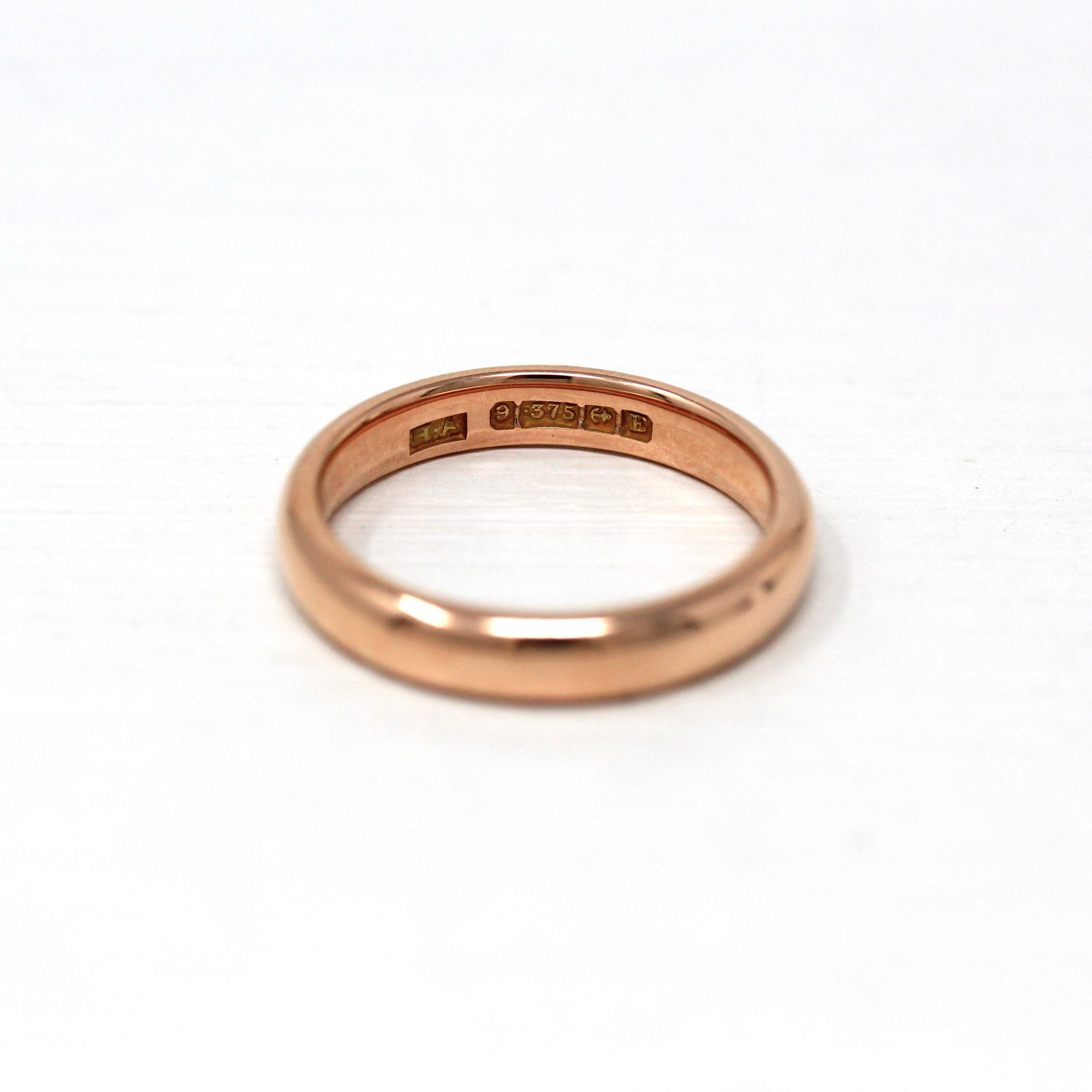 Antique Wedding Band - Art Deco Era 9k Rose Gold 4mm Unadorned Ring - Vintage Dated 1929 Size 7 Bridal Men's Unisex Fine Stacking Jewelry