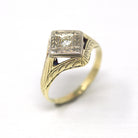 Vintage Diamond Ring - Art Deco Era 14k Yellow & White Gold .13 CT Gemstone - Vintage Circa 1930s Size 7 Fine Engagement Engraved Jewelry