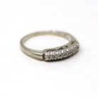 Mid Century Band - Vintage 14k White Gold .035 CTW Genuine Seven Diamonds Ring - Circa 1950s Era Size 8 Bridal Wedding Fine 50s Jewelry