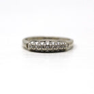 Mid Century Band - Vintage 14k White Gold .035 CTW Genuine Seven Diamonds Ring - Circa 1950s Era Size 8 Bridal Wedding Fine 50s Jewelry