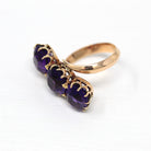 Amethyst Cocktail Ring - Retro Era 14k Yellow Gold Purple 6.75 CTW Gemstones - Vintage Circa 1940s Size 5.75 Bypass Setting Fine 40s Jewelry