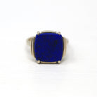 Genuine Lapis Lazuli Ring - Vintage 14k White Gold Fancy Cut Flat Blue Gem Pyrite Statement - 1970s Size 6 1/4 Gemstone 70s Fine Jewelry