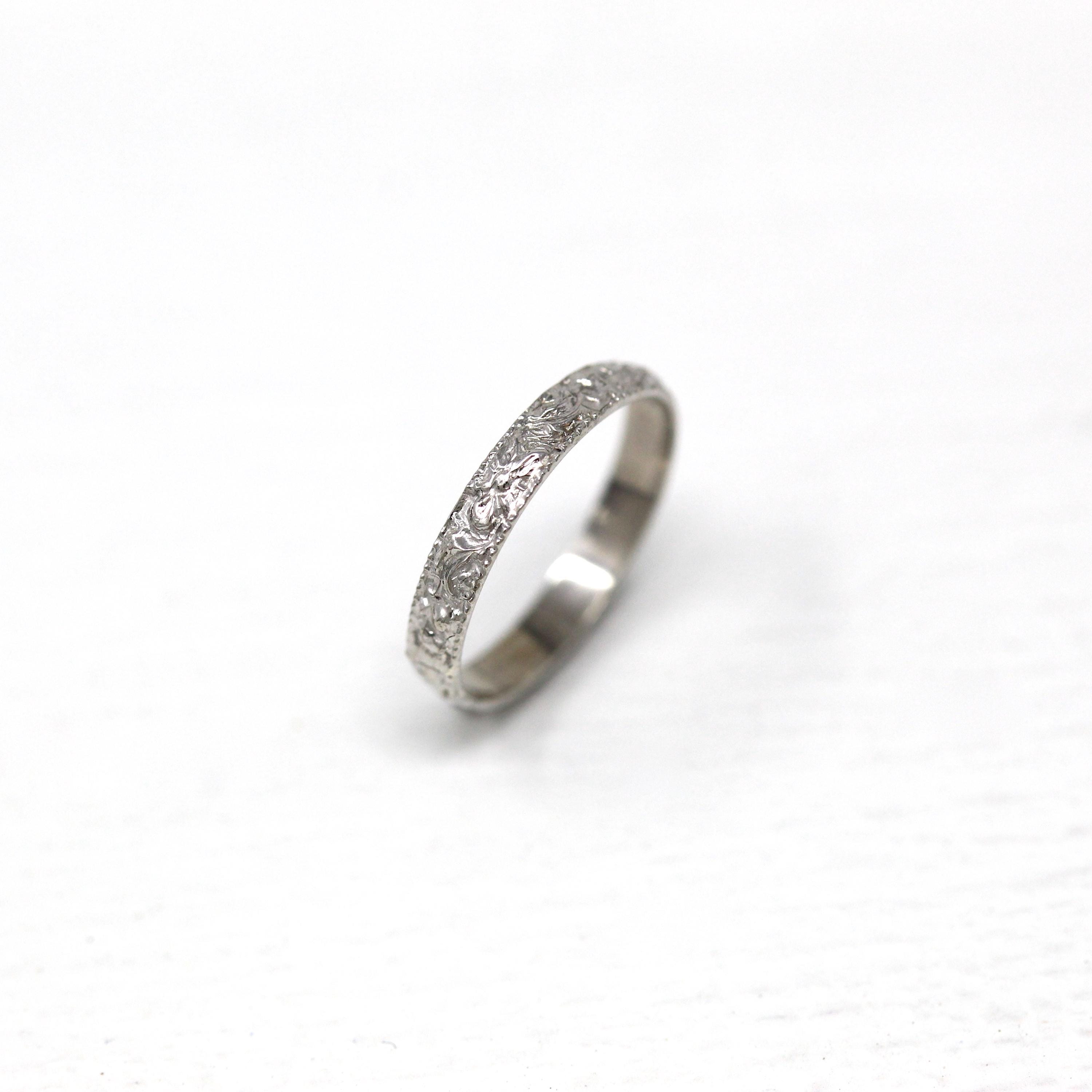 Vintage Baby Band - Art Deco 10k White Gold Raised Eternity Design Ring - Circa 1930s Era Size 1 Dainty Fine Children's 30s Jewelry