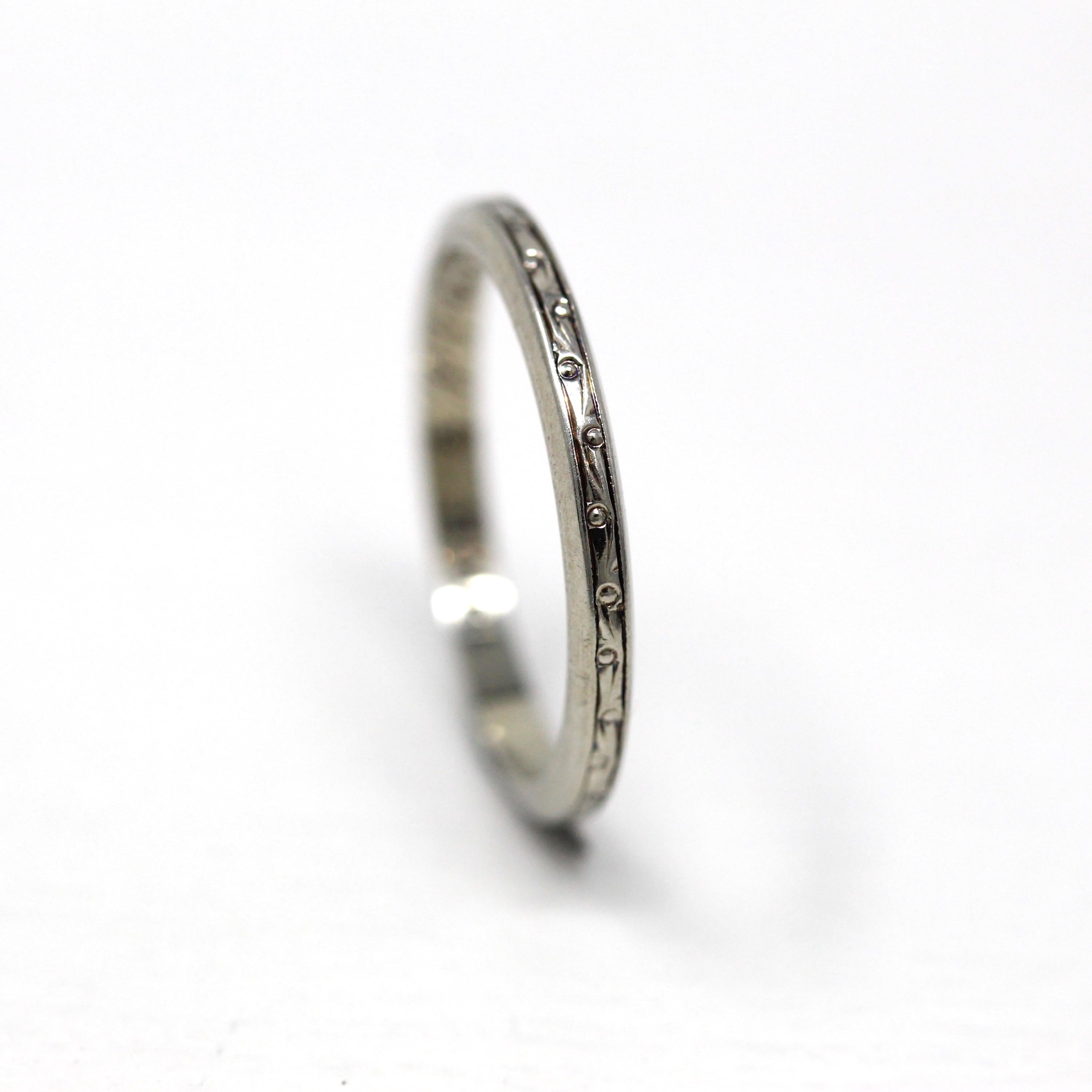 Dated "1931" Band - Art Deco 18k White Gold Engraved Initials Eternity Design Ring - Vintage Dated "Aug-22-31" Size 6 Wedding Fine Jewelry