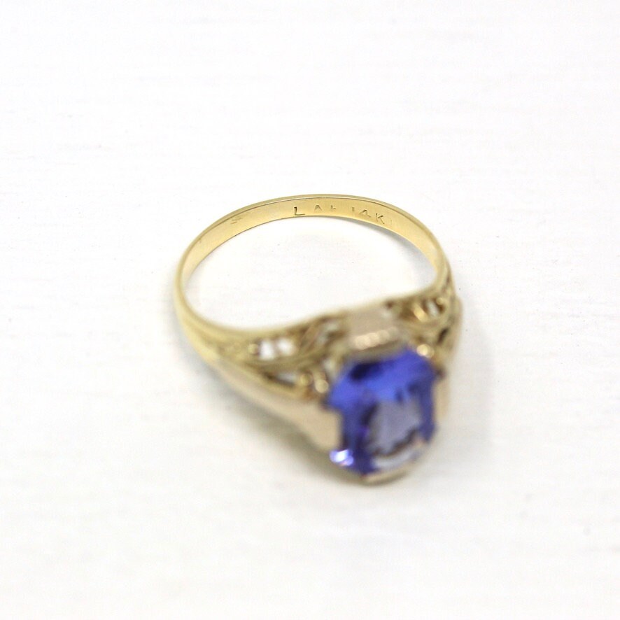 Genuine Tanzanite Ring Art Deco Era 14k Yellow Gold 2.03 CT Blue Vio MJV