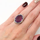 Art Deco Ring - Vintage Sterling Silver Simulated Amethyst Cocktail Statement - Circa 1930s Purple Hue Glass Filigree 30s Size 4.5 Jewelry