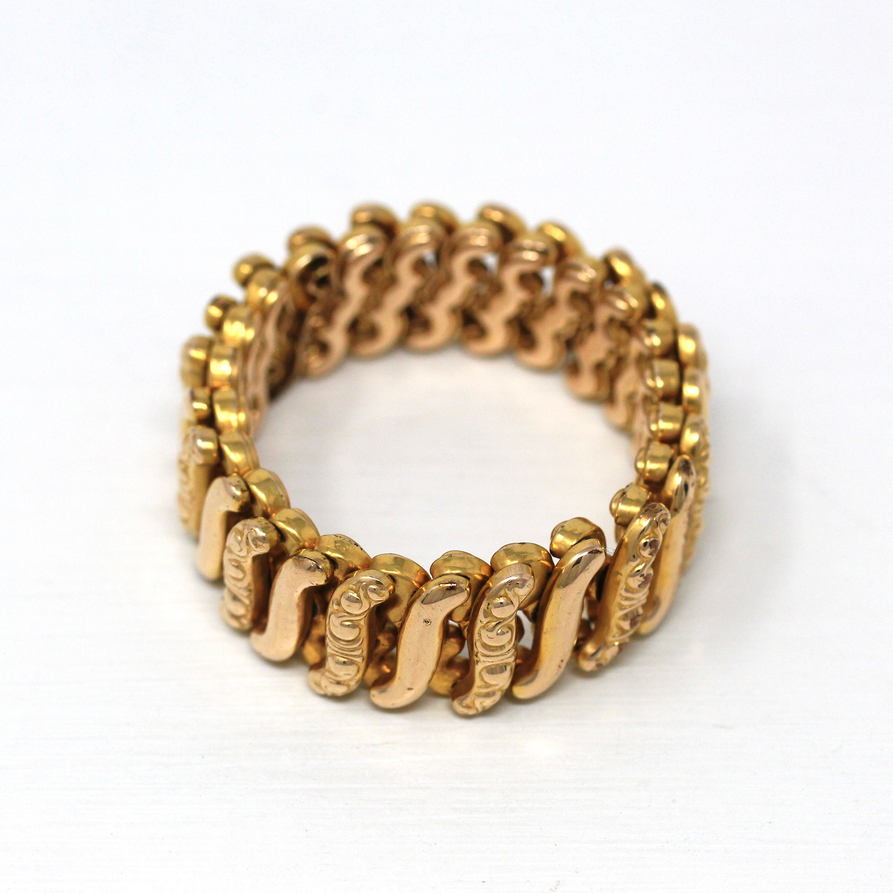 Vintage Expansion Bracelet - Edwardian Gold Filled Expanding Stretch Link - Circa 1910s Era Statement Fashion Accessory Jewelry