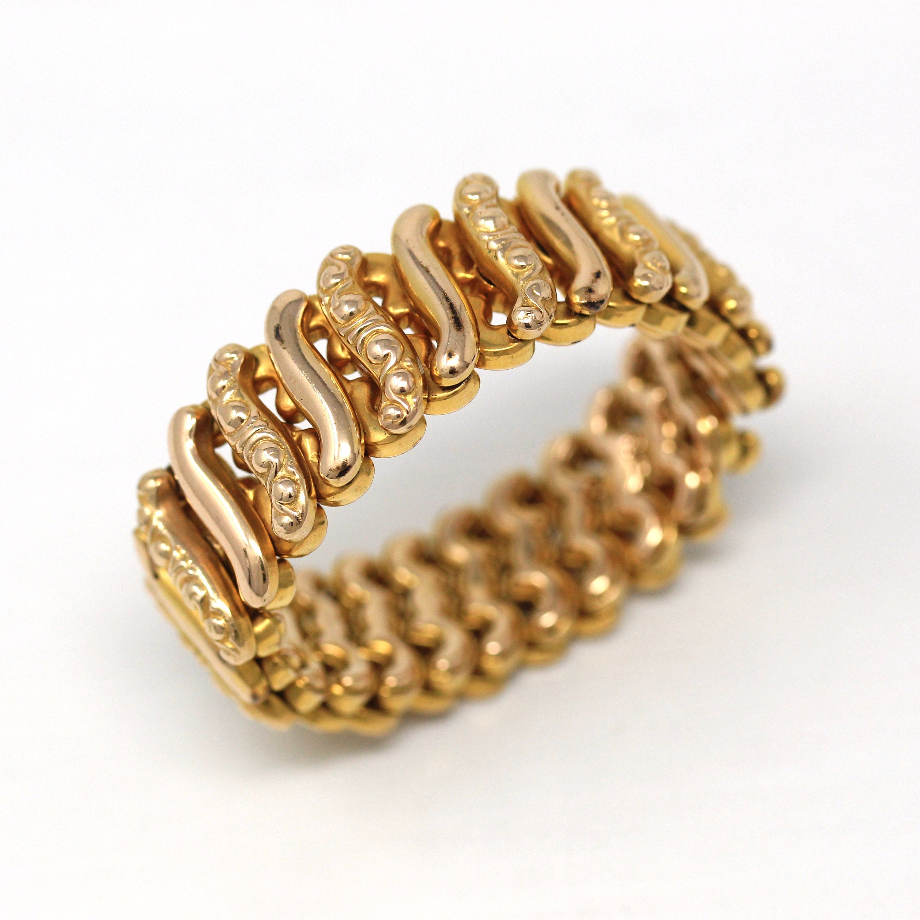 Vintage Expansion Bracelet - Edwardian Gold Filled Expanding Stretch Link - Circa 1910s Era Statement Fashion Accessory Jewelry